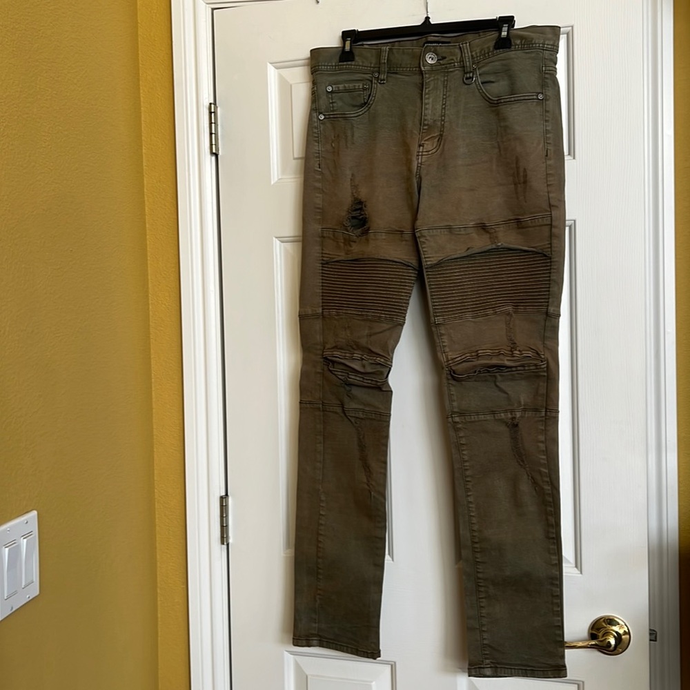 Kayden K Olive Green Slim Distressed Pants